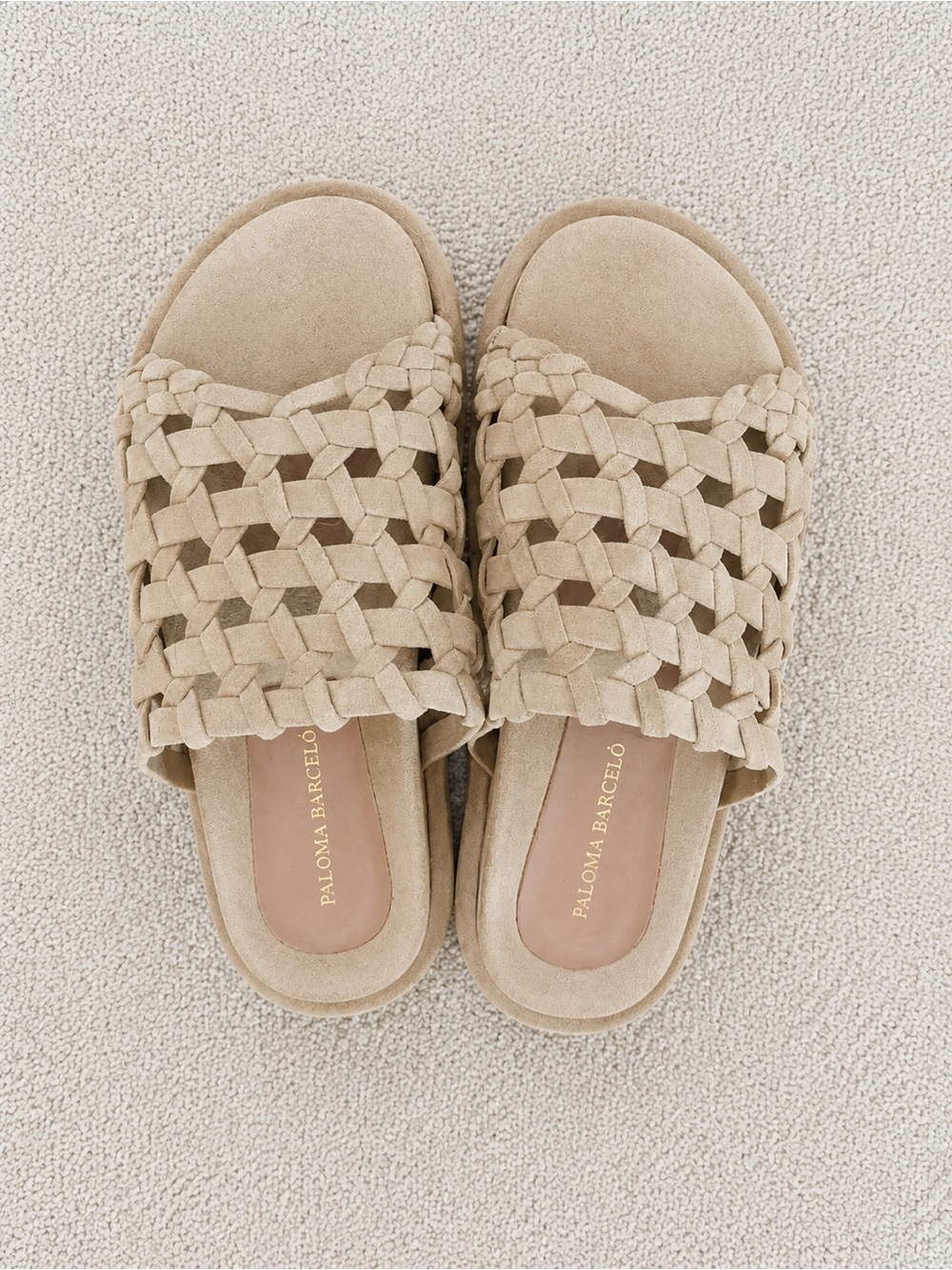 Paloma Barceló Woven Suede Slide Sandals Beige Size 38